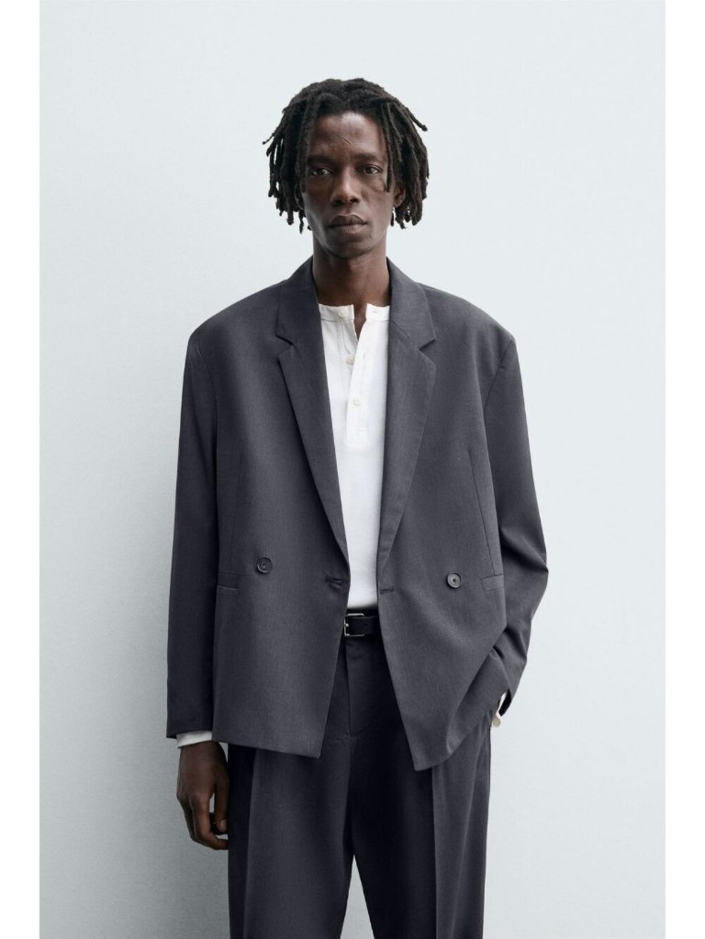 Zara Mens Double Breasted Suit Blazer EU 54 US 44 Anthracite Gray 5908/475 NWT